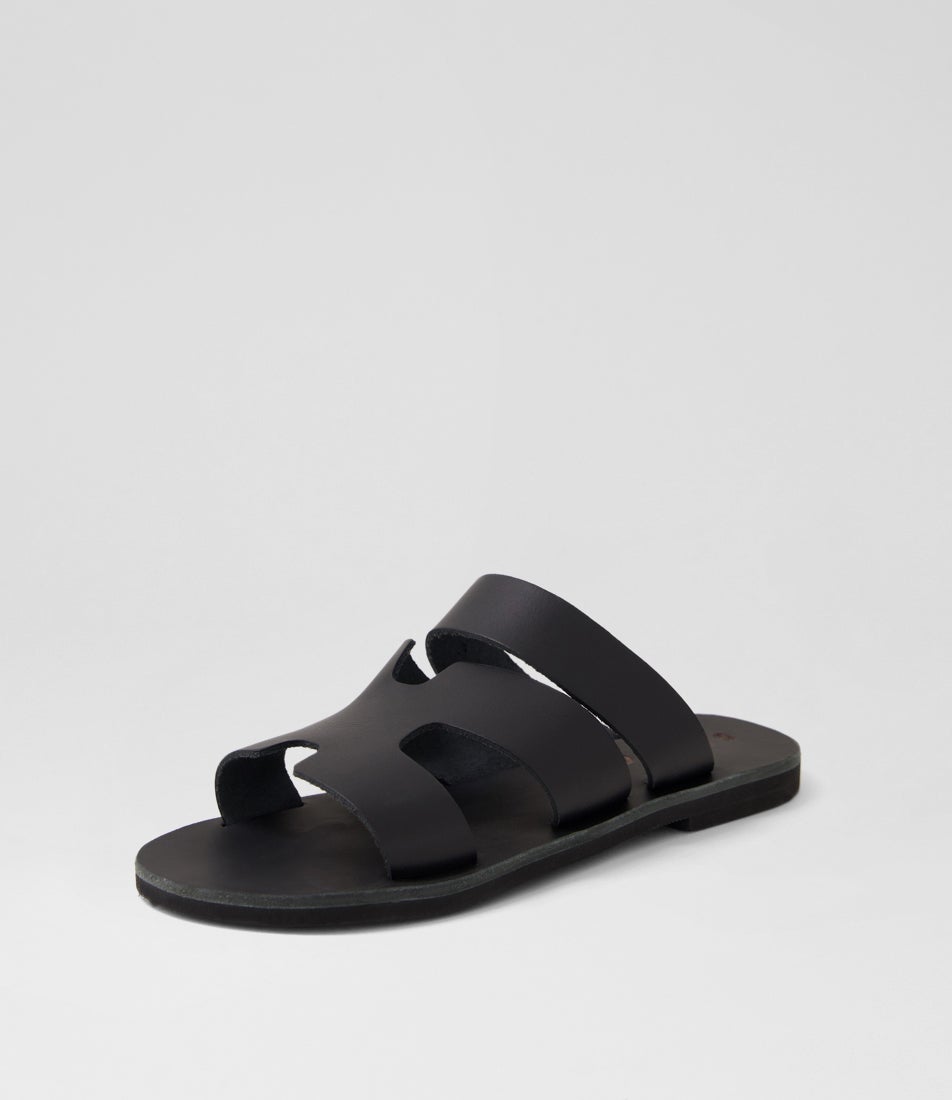 Sofia Black Leather Slides