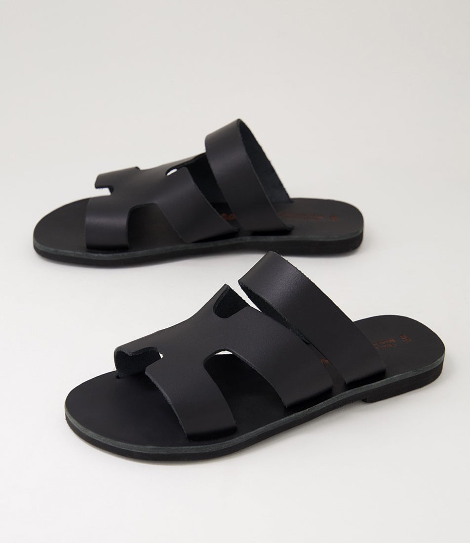 Sofia Black Leather Slides
