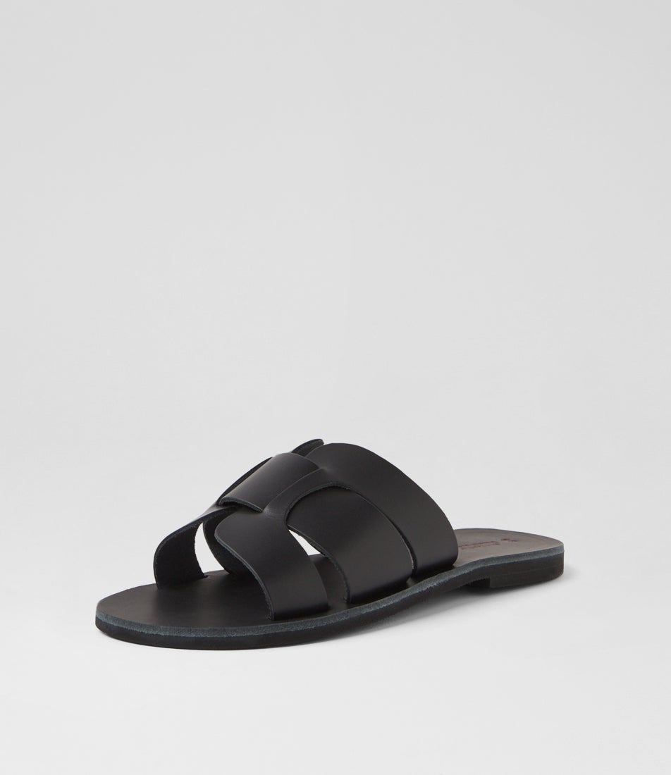 Ismene Black Leather Slides