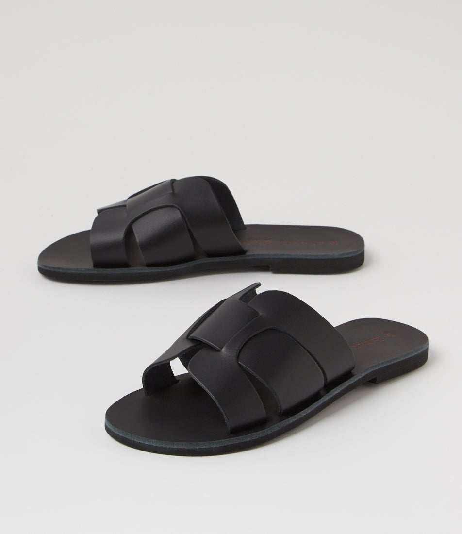 Ismene Black Leather Slides
