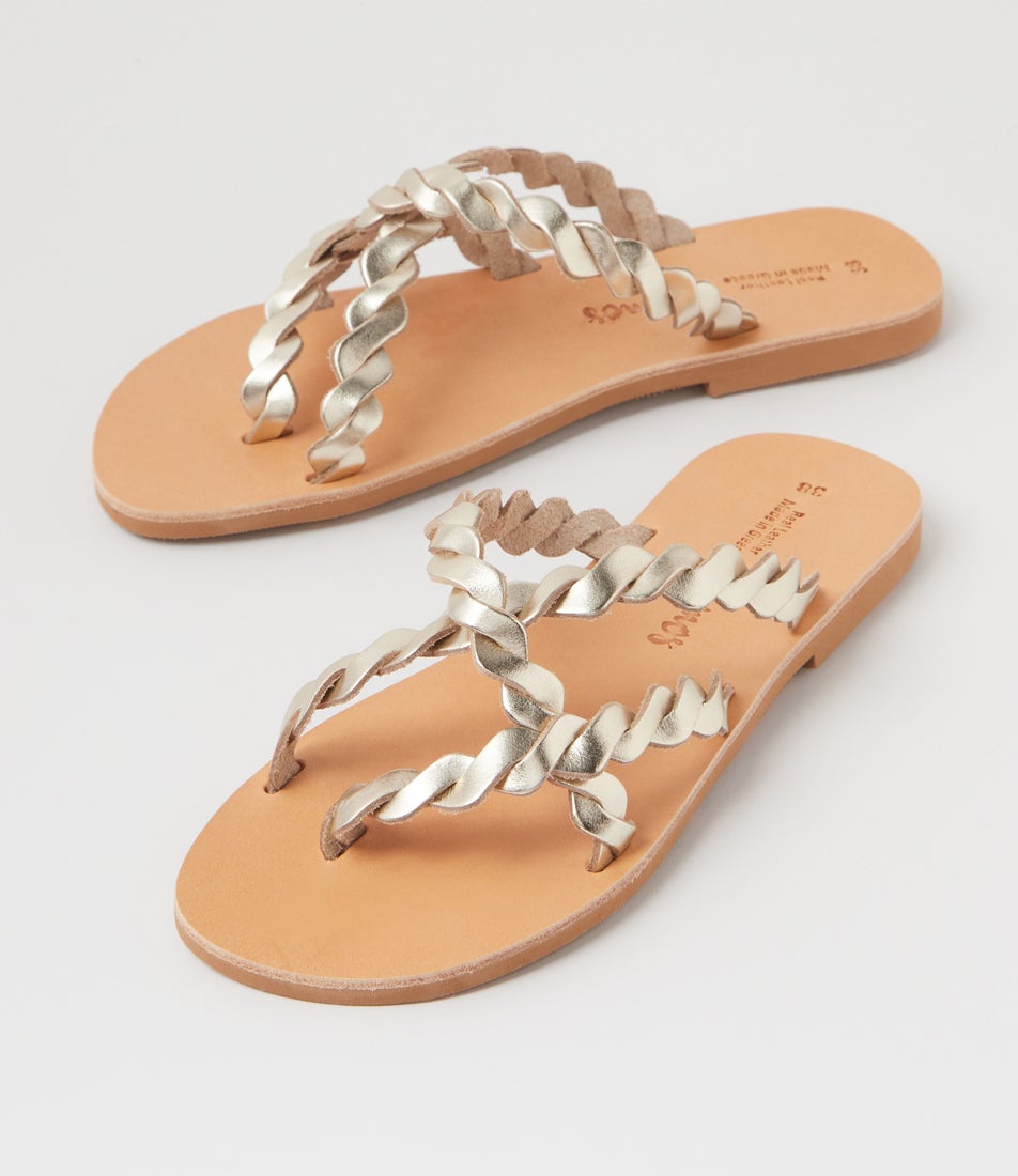 Arestea Gold Leather Sandals
