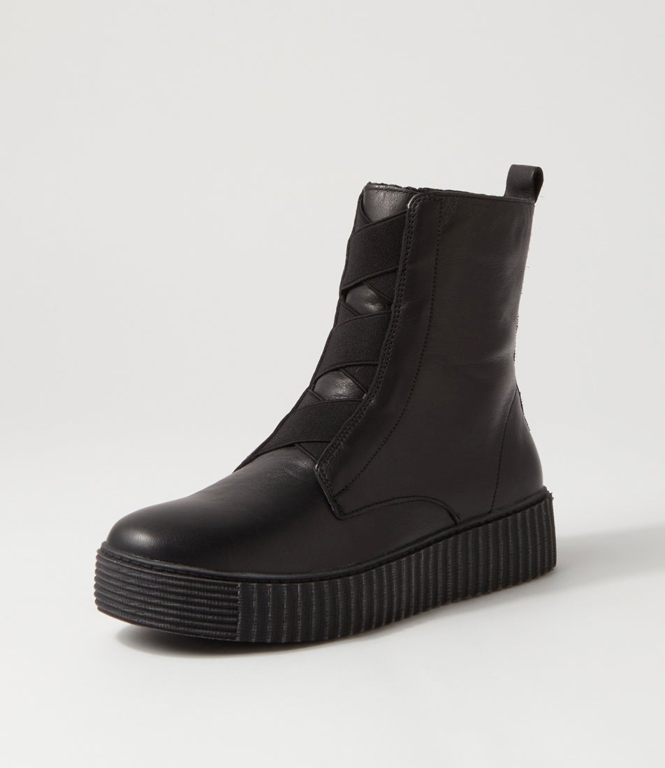 Date Black Leather Ankle Boots