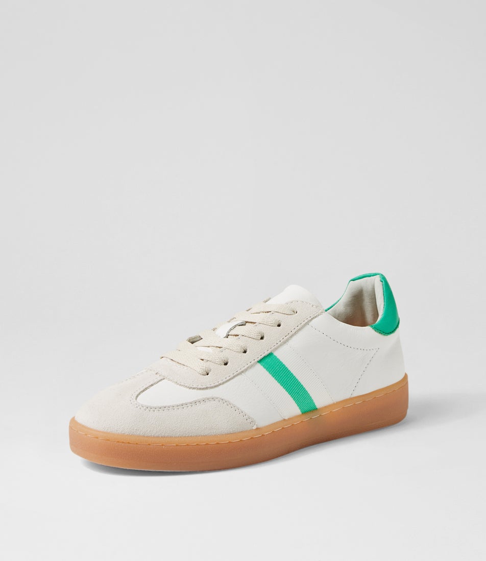 Aloha Cream White Greem Suede Leather Sneakers