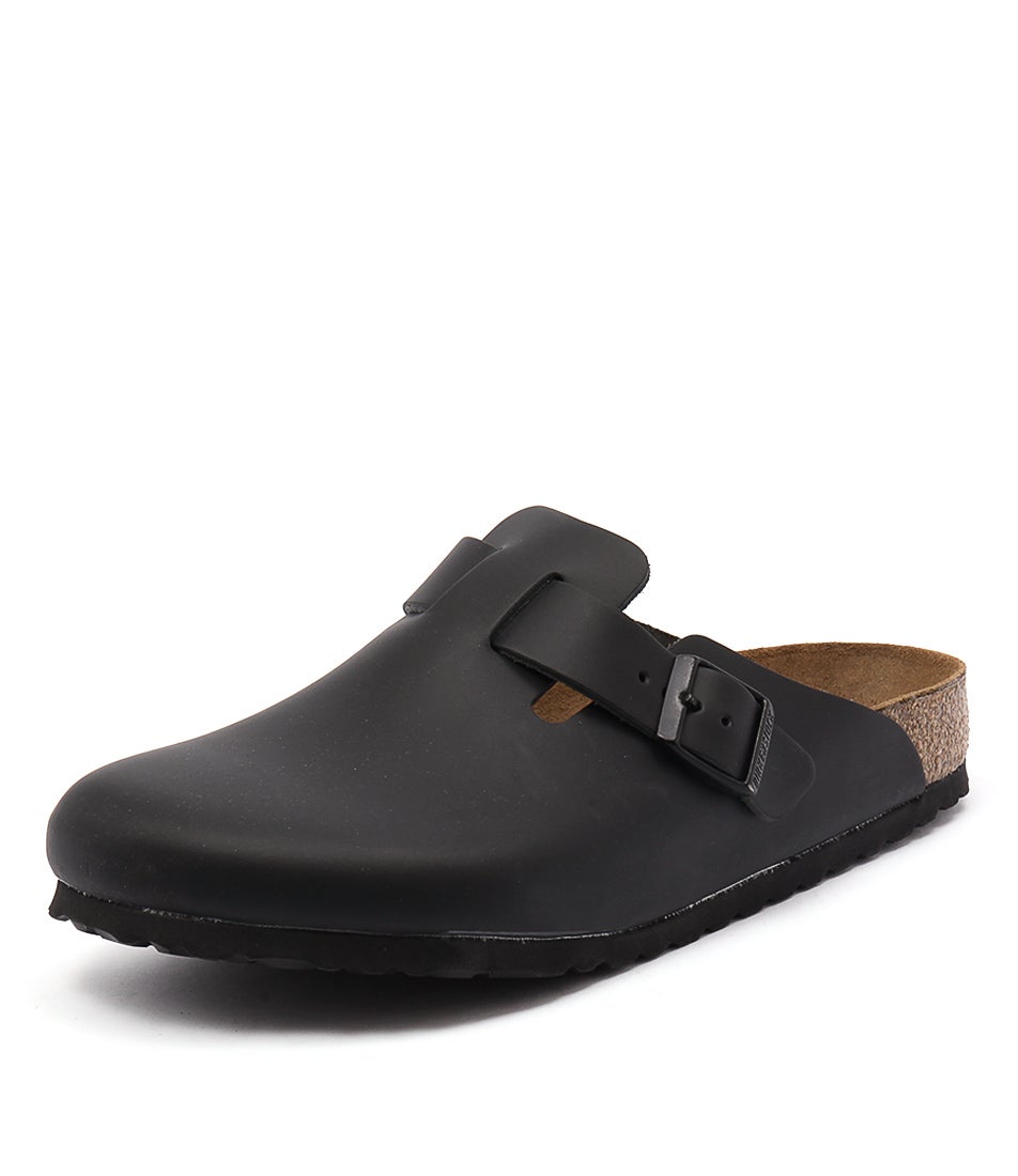 Boston Mens Black Smooth Leather Flat Shoes