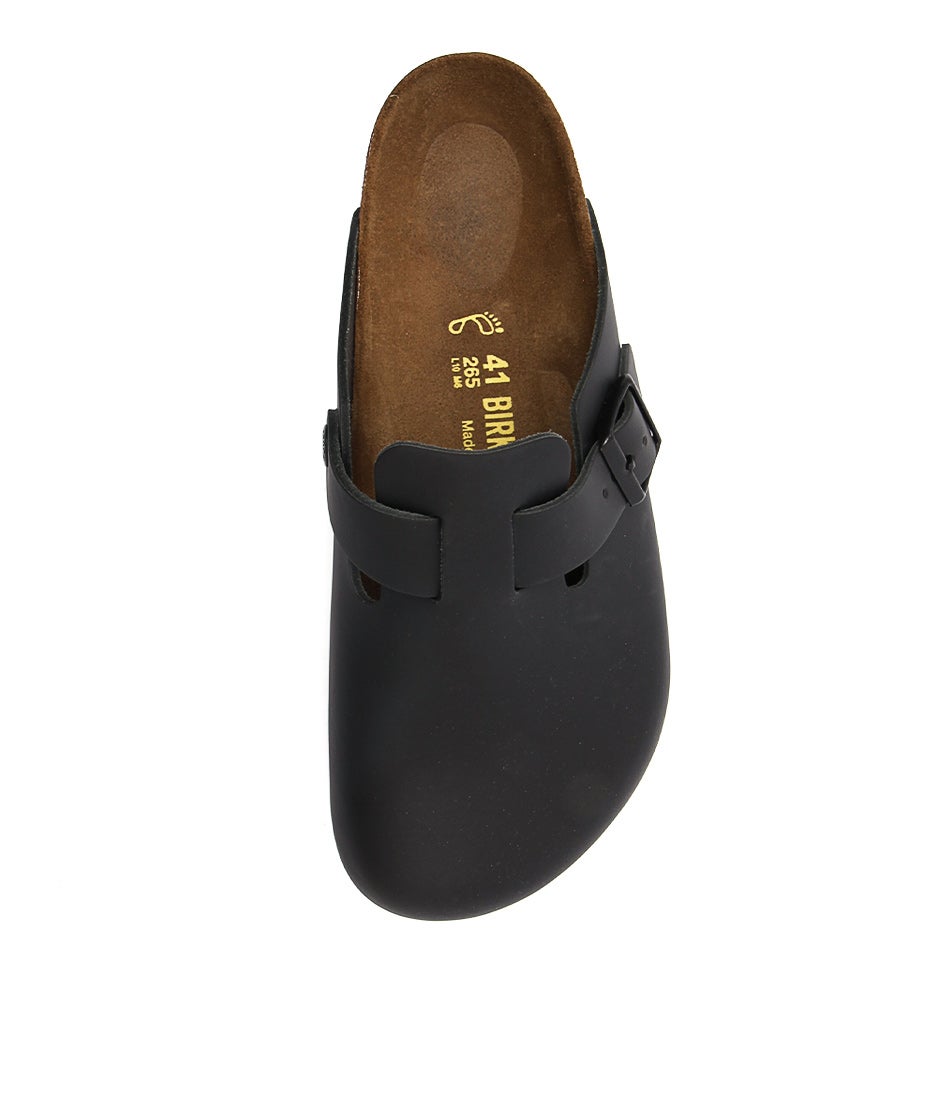 Boston Mens Black Smooth Leather Flat Shoes
