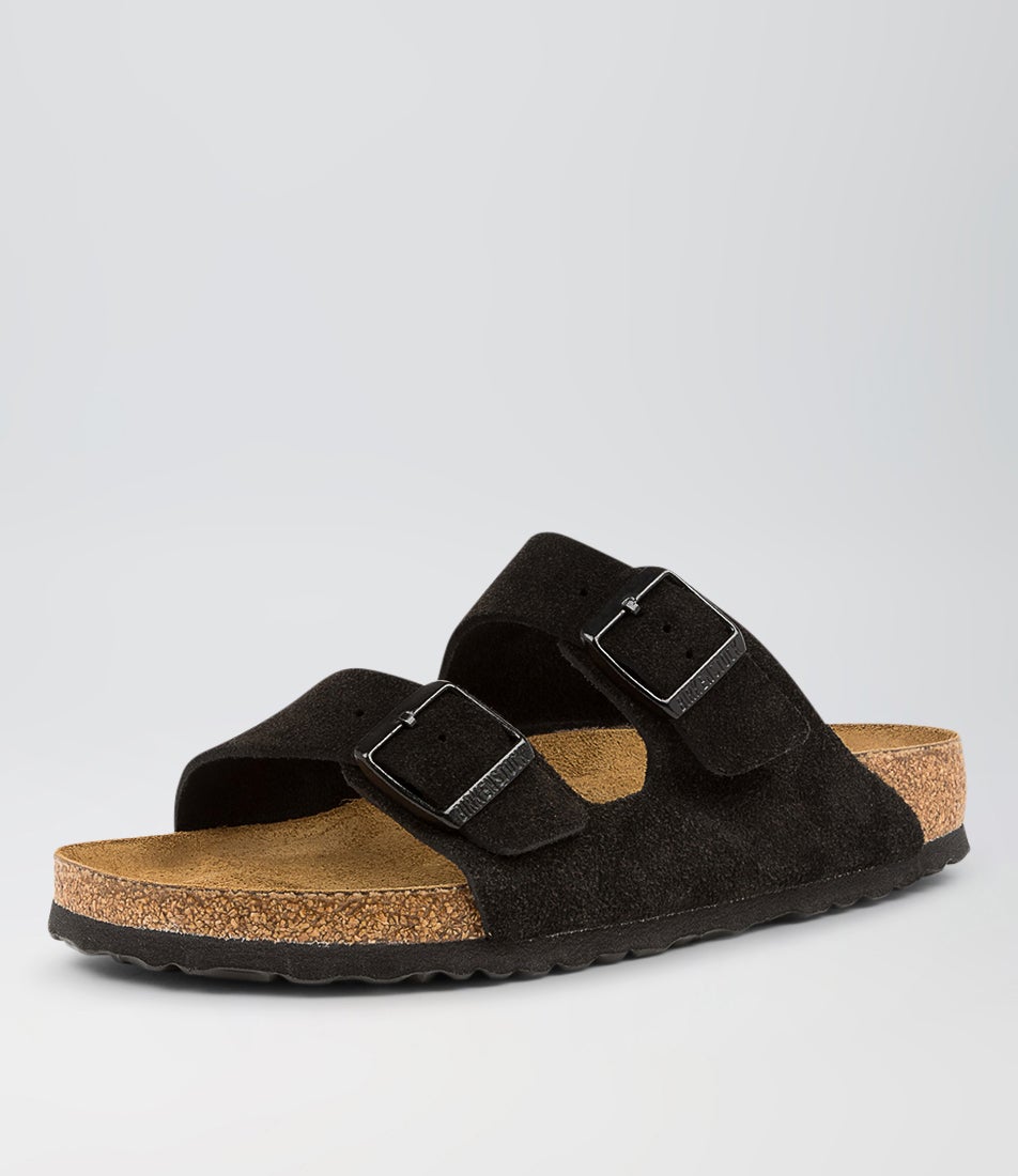 Arizona Black Suede Leather Slides
