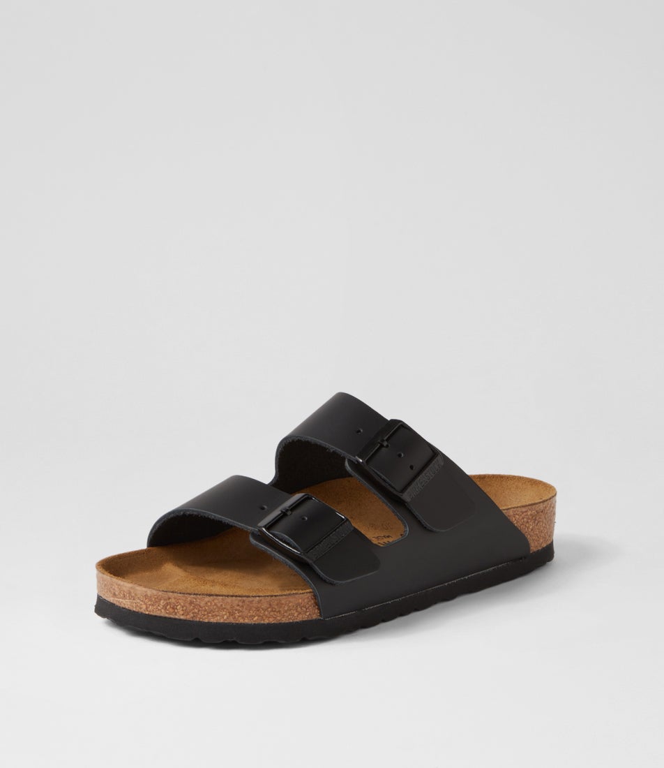 Arizona Black Leather Slides