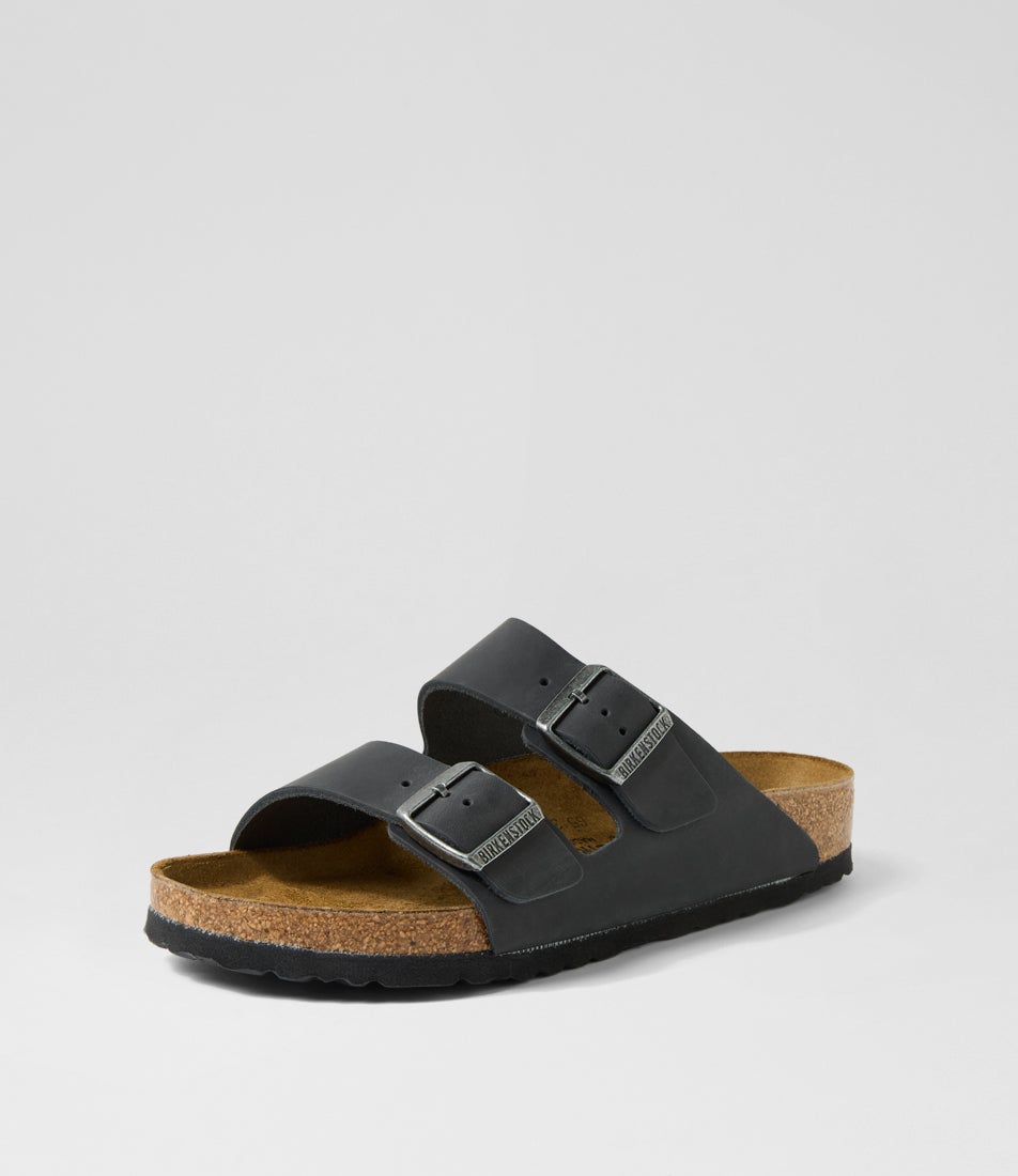 Arizona W Black Oiled Leather Slides