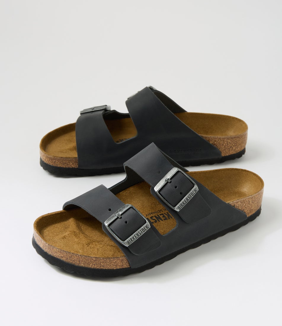 Arizona W Black Oiled Leather Slides