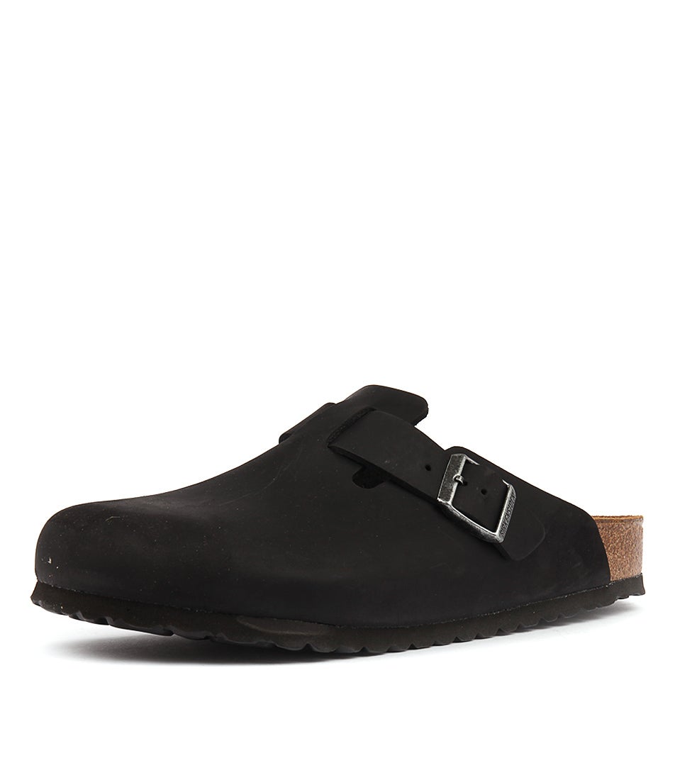 Boston Mens Black Oil Leather Flat Shoes