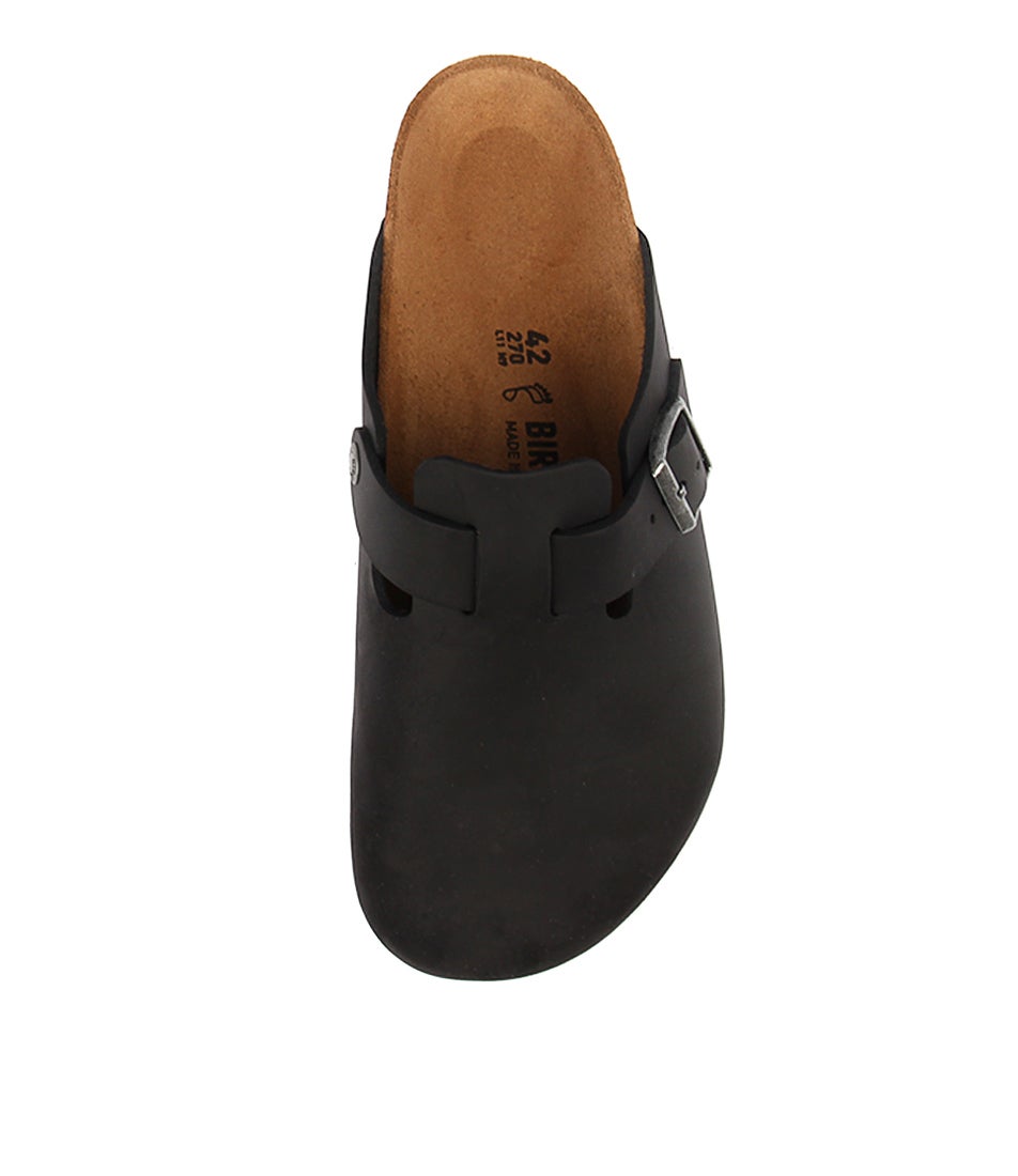 Boston Mens Black Oil Leather Flat Shoes