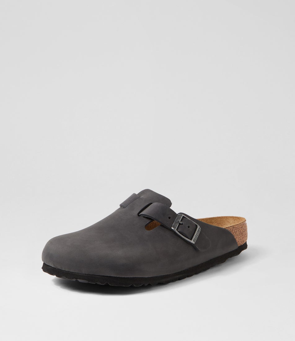Boston Black Oil Leather Clogs
