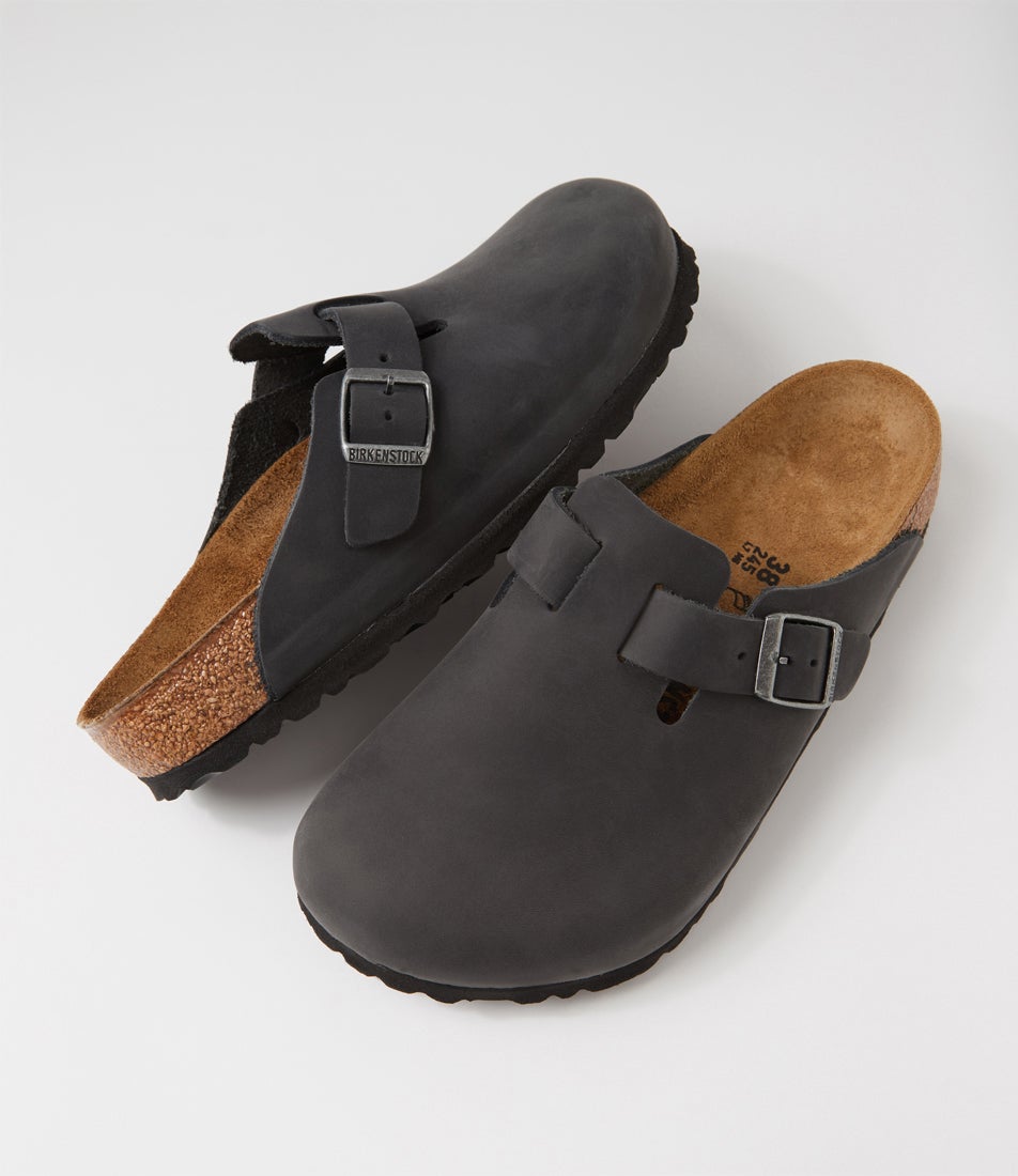 Boston Black Oil Leather Clogs