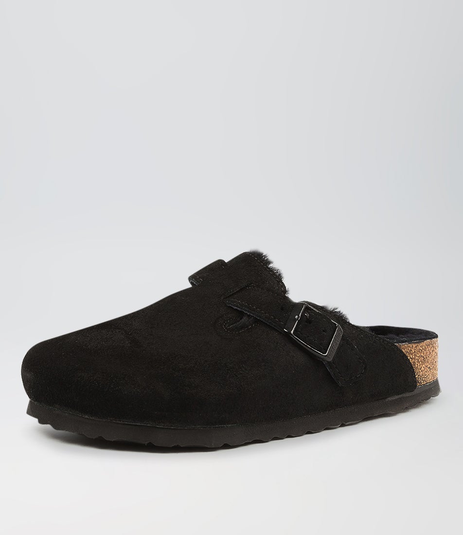 Boston Shearling Black Suede Leather Sandals