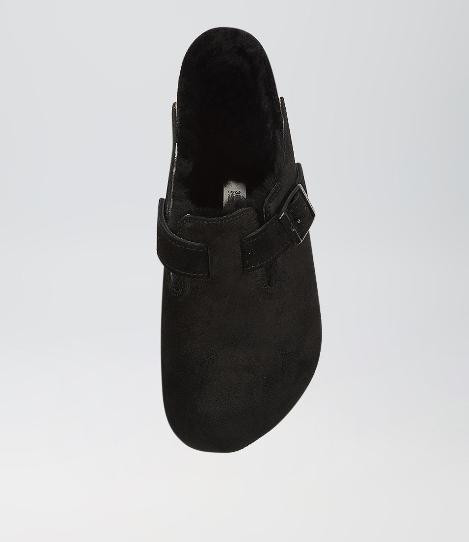 Boston Shearling Black Suede Leather Sandals
