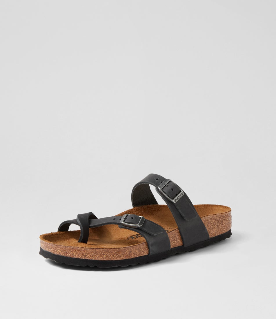 Mayari Black Oiled Leather Slides