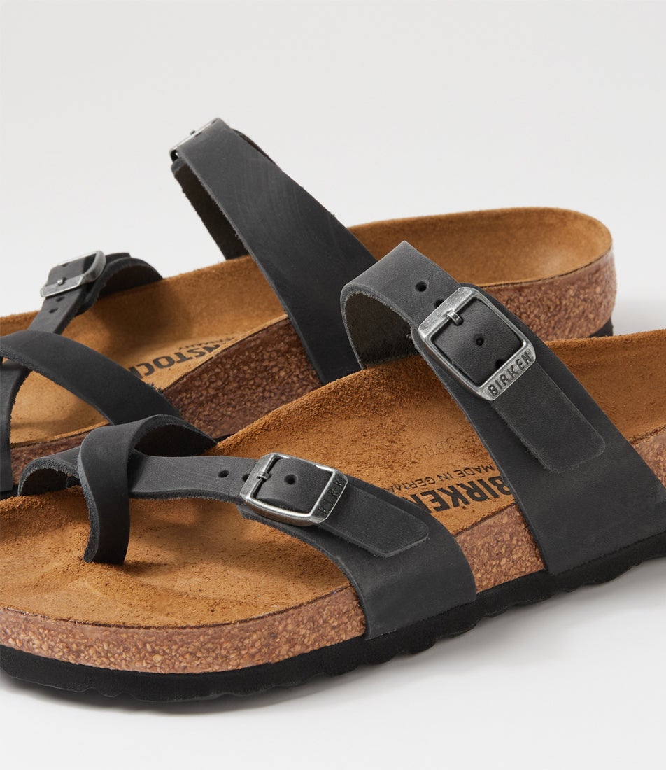 Mayari Black Oiled Leather Slides
