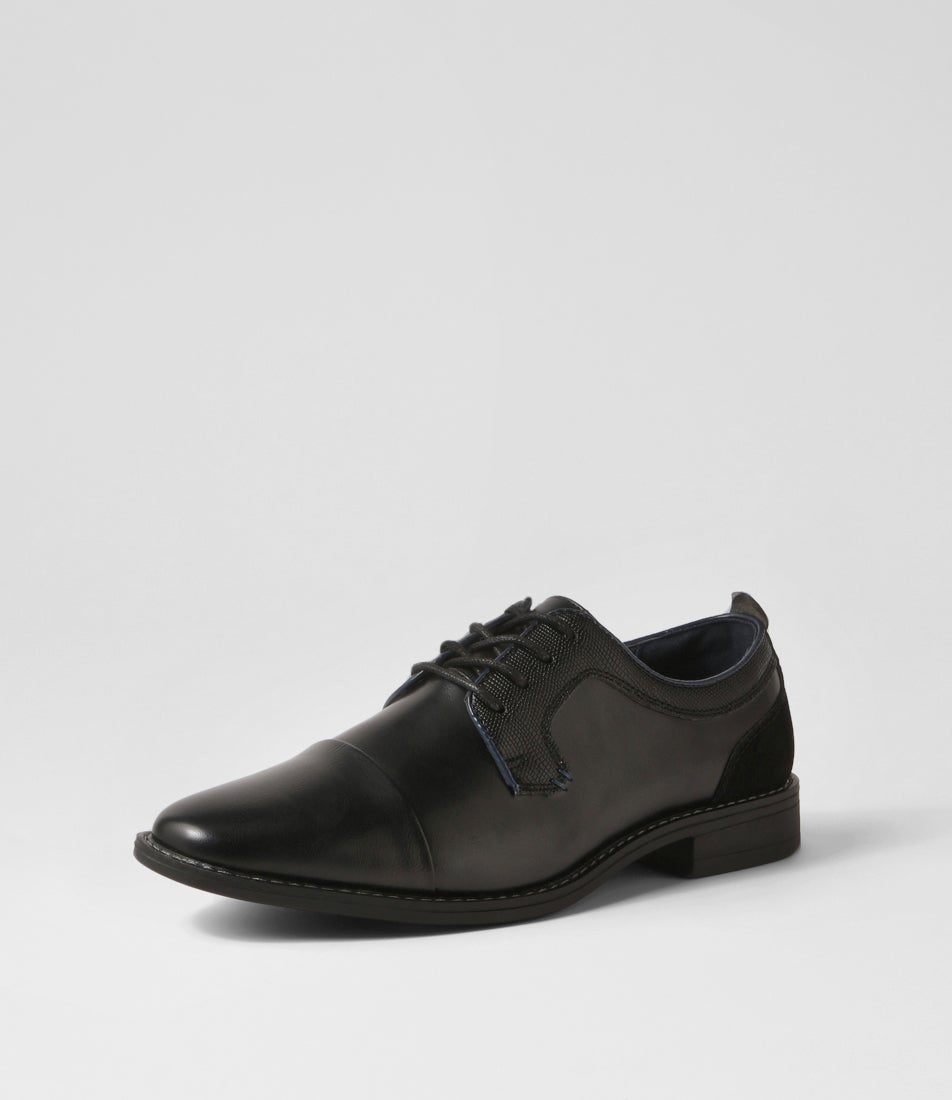 Cory Black Smooth Lace Up Flats