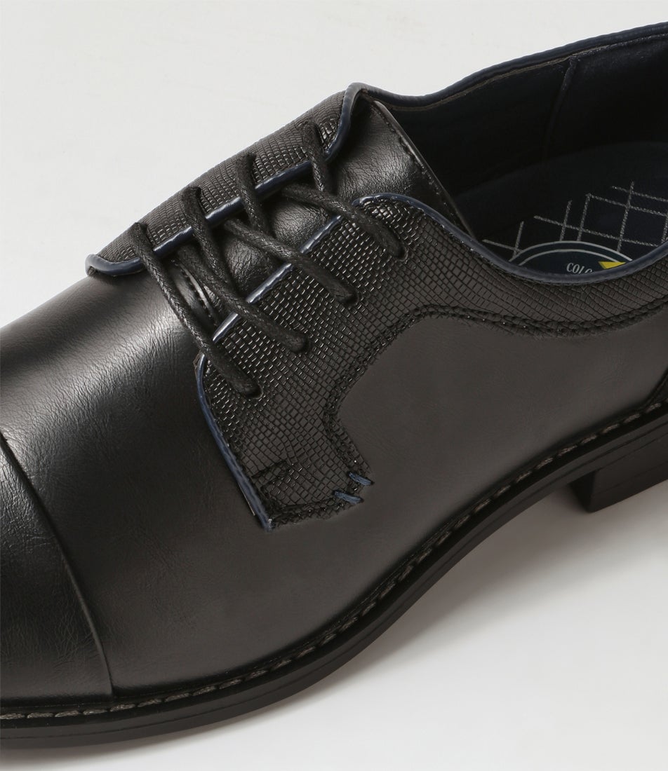 Cory Black Smooth Lace Up Flats