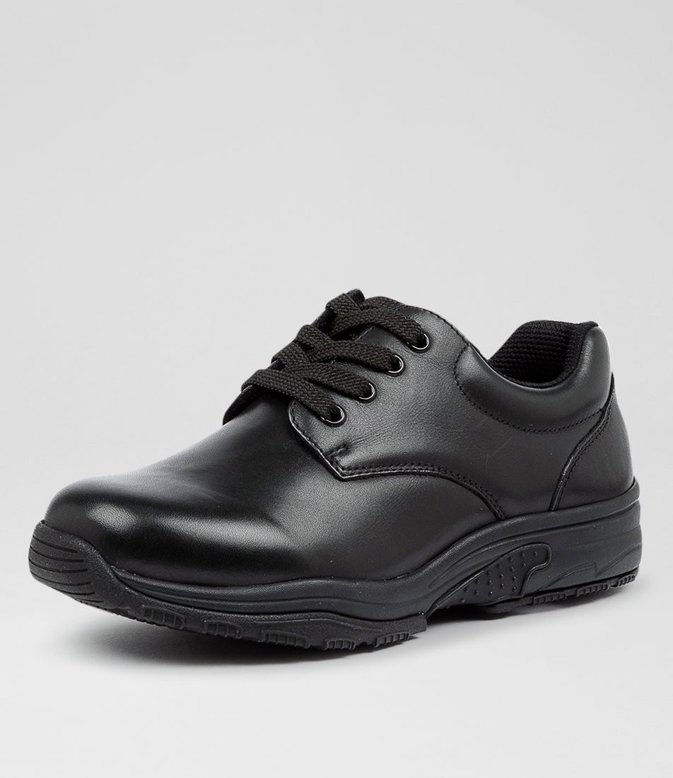 Hiace Junior E Black Leather Lace Up Flats