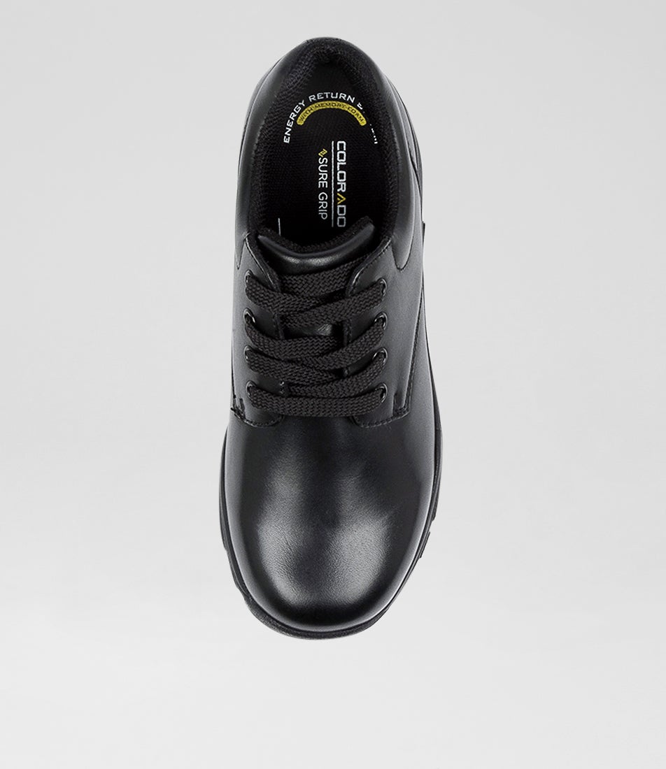 Hiace Junior E Black Leather Lace Up Flats