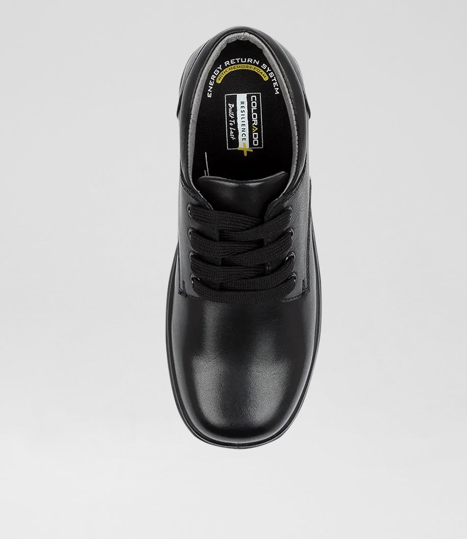 Grace Jnr E Black Leather Lace Up Flats