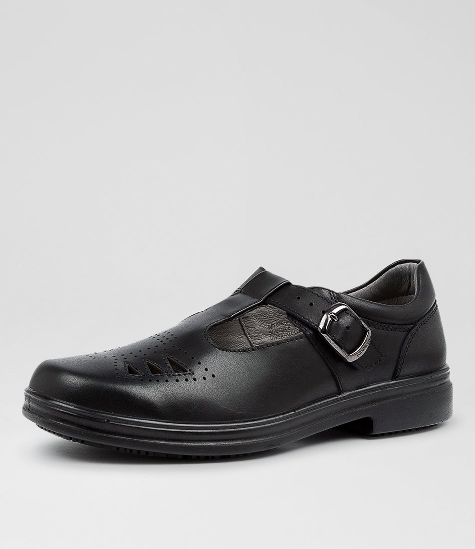 Spire Senior Black Leather Flat Shoes