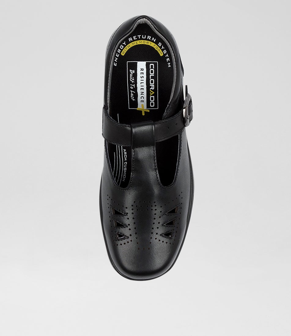 Spire Senior Black Leather Flat Shoes