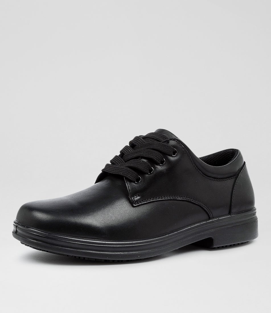 Solar Senior B Black Leather Lace Up Flats