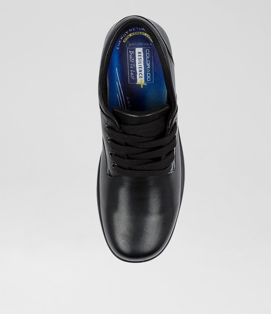 Solar Senior B Black Leather Lace Up Flats