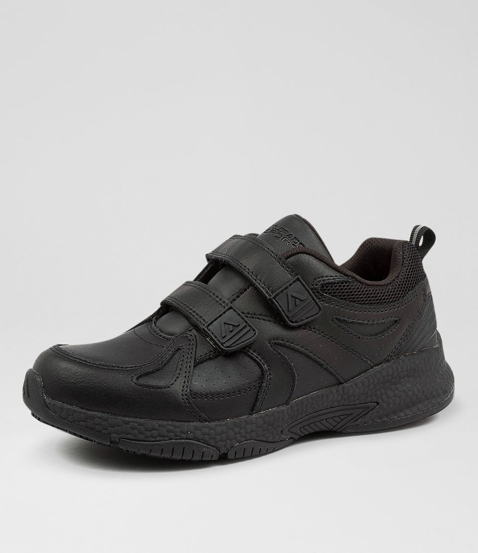 Tempo Junior Adjustable Black Leather Sneakers