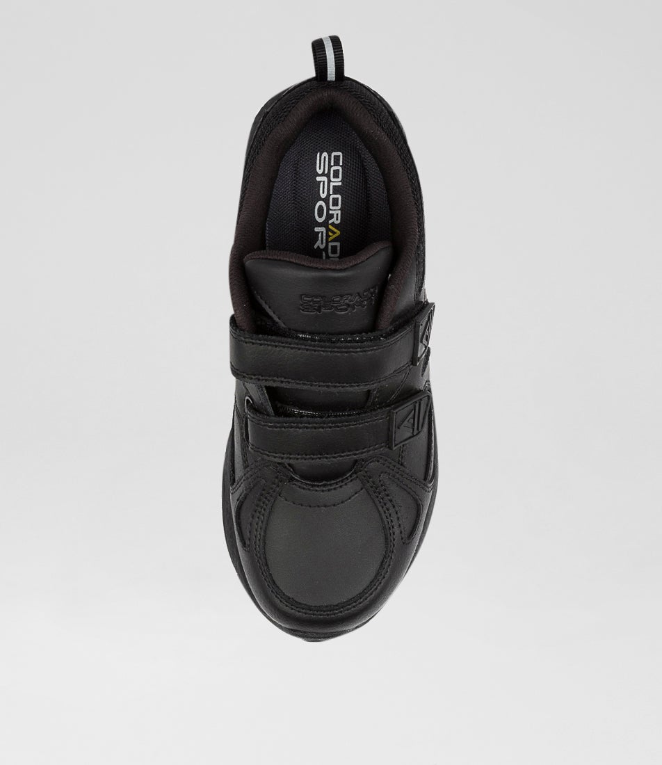 Tempo Junior Adjustable Black Leather Sneakers