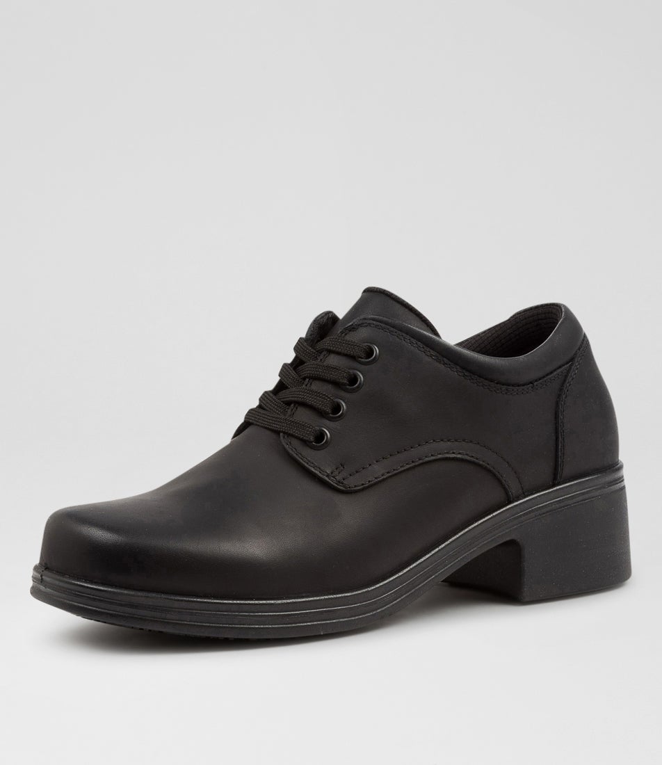 Tina Senior Matte Black Leather Lace Up Shoes