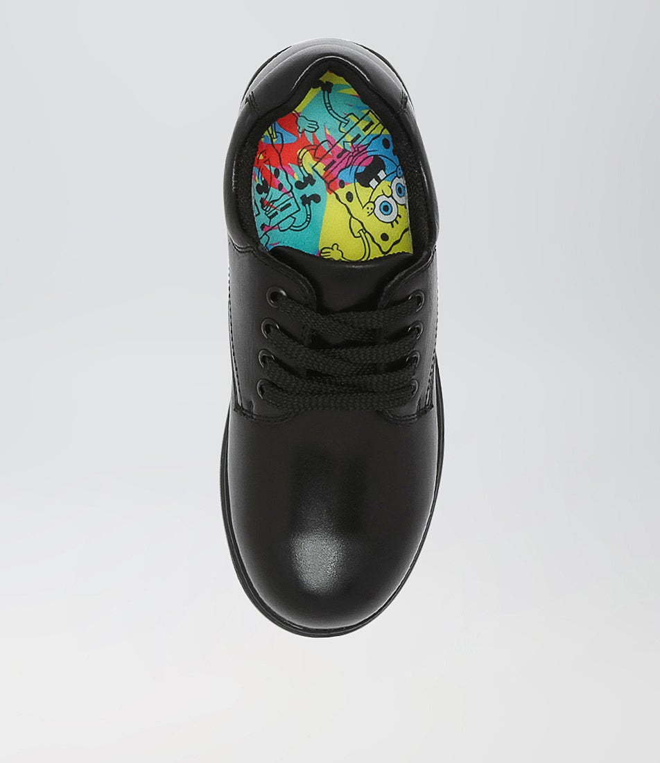 Daze Jnr Spongebob Black Leather Lace Up Flats