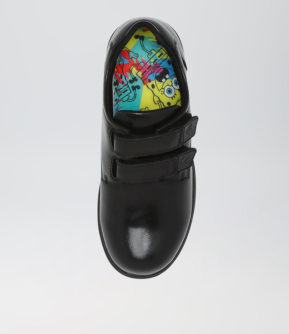 Daze Jnr Adj Spongebob Black Leather Flat Shoes