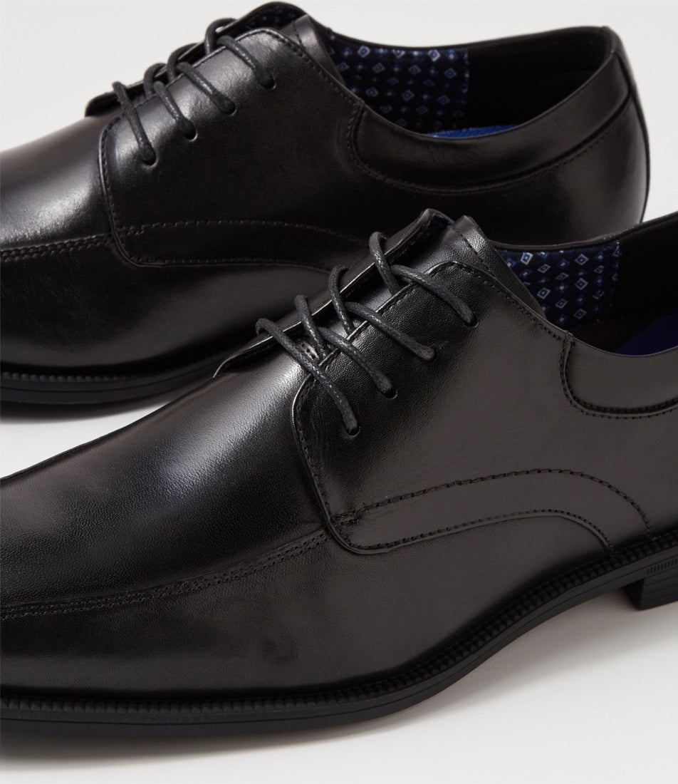 Tony Black Leather Lace Up Flats