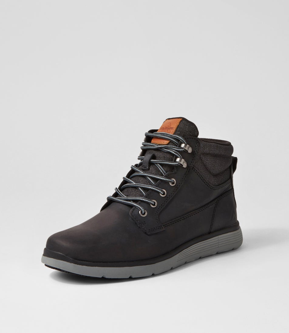 Yrbud Black Crazyhorse Leather Lace Up Boots