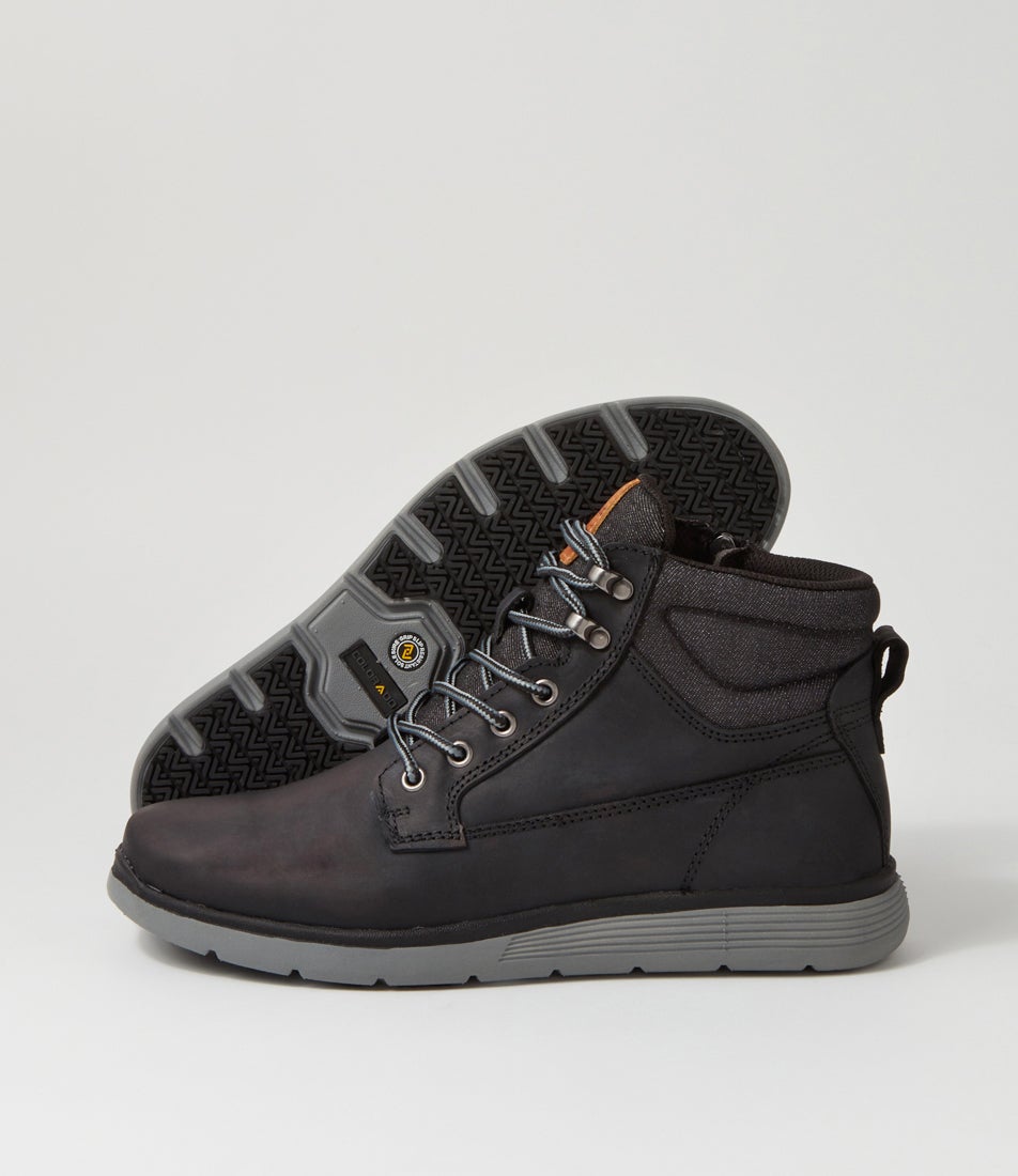 Yrbud Black Crazyhorse Leather Lace Up Boots