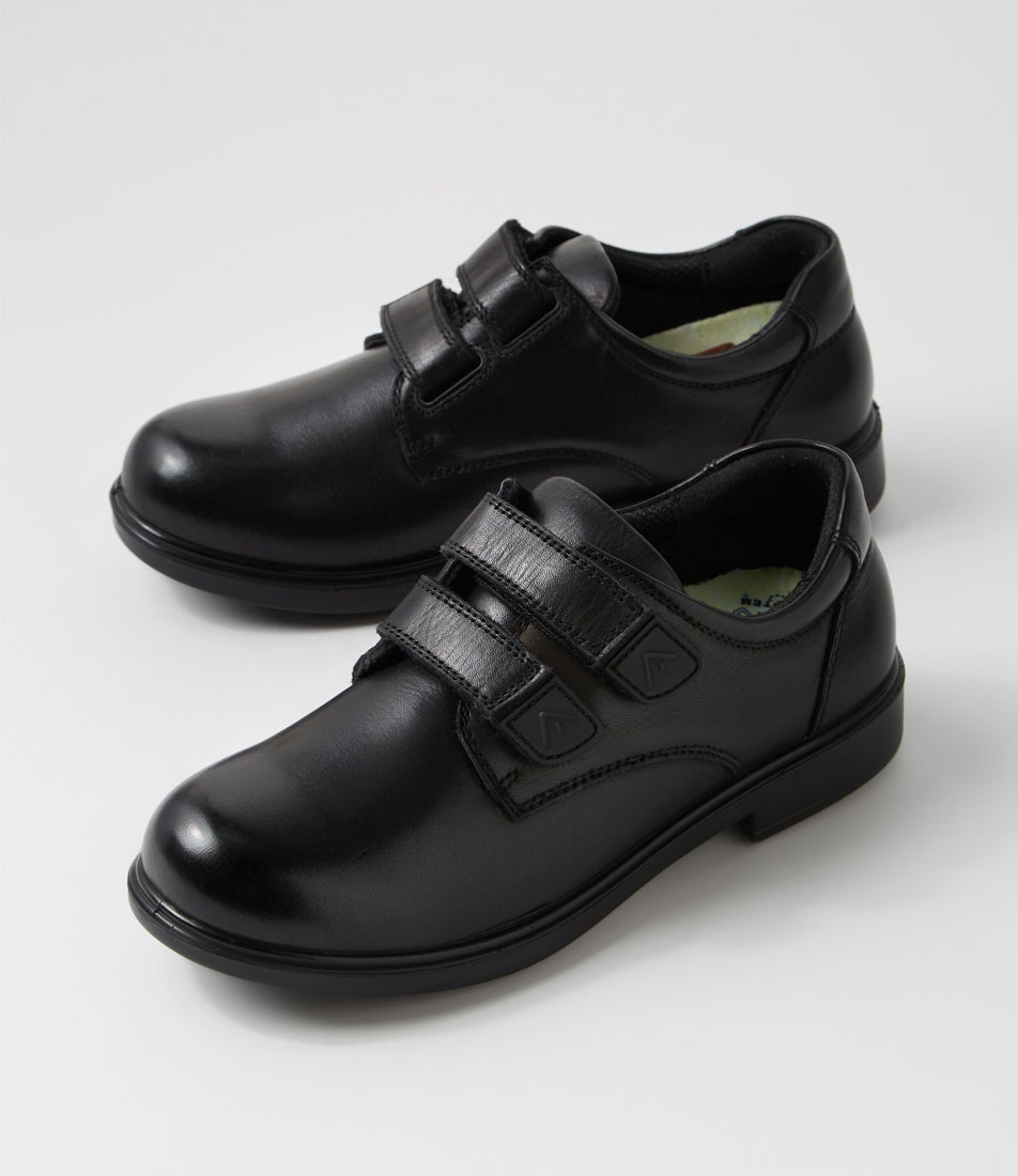 Demo Junior Adjustable E Black Leather Flat Shoes