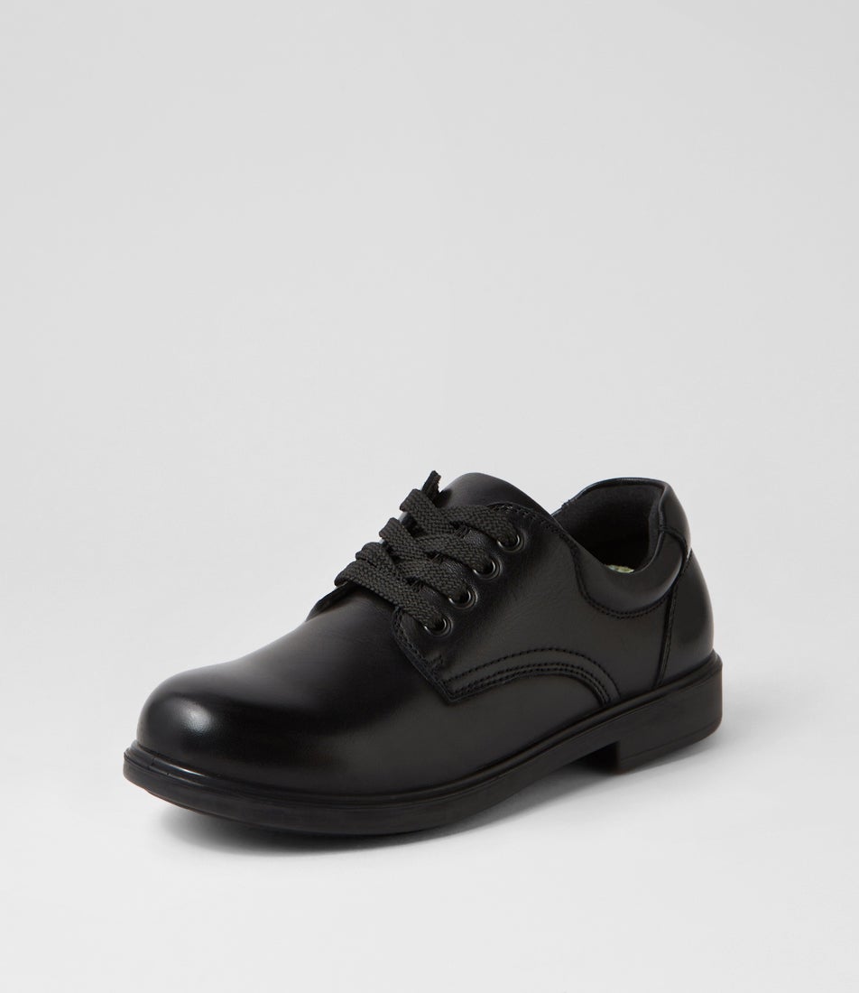 Demo Junior Lace E Black Leather Lace Up Flats