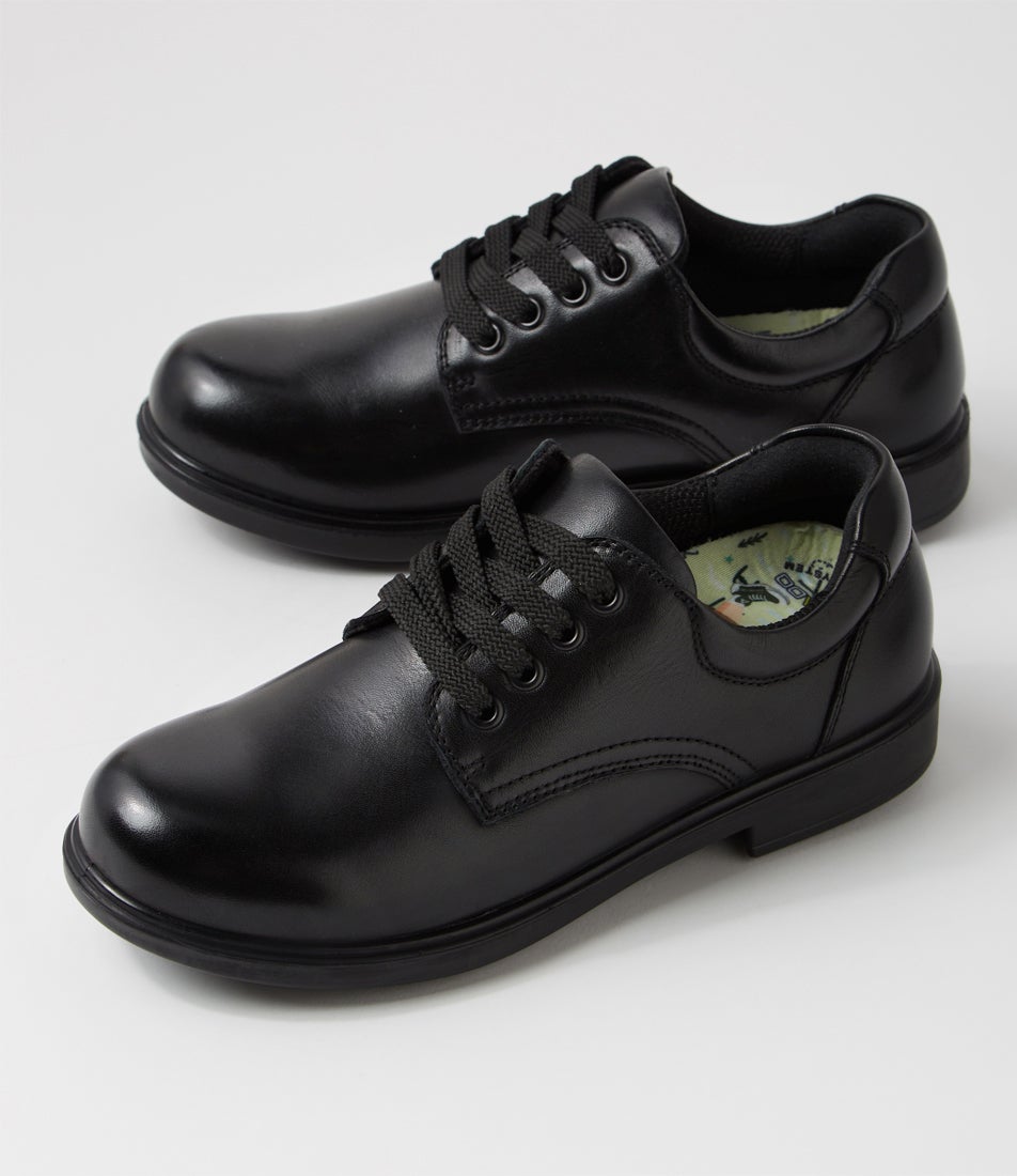 Demo Junior Lace E Black Leather Lace Up Flats