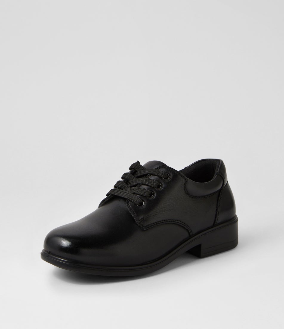 Memo Junior E Black Leather Lace Up Flats