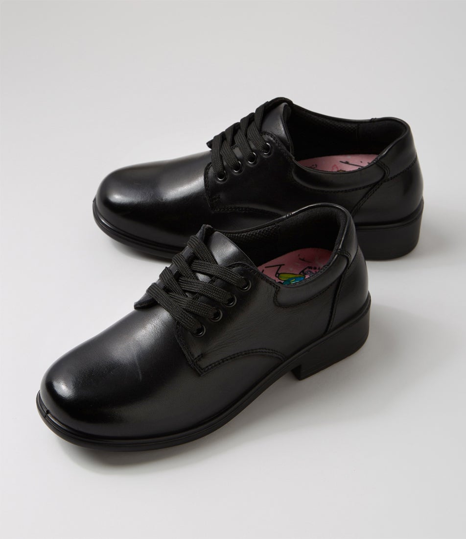 Memo Junior E Black Leather Lace Up Flats