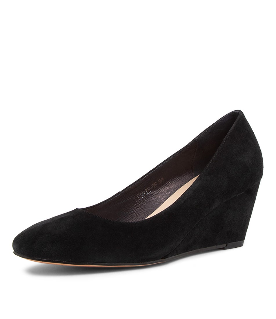 Lespie Black Suede Wedge Heels