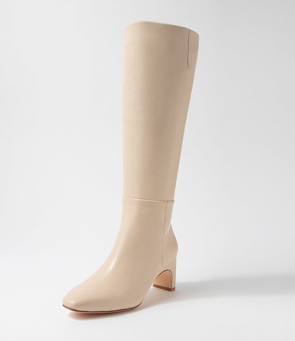 Swan Cream Leather Knee High Boots