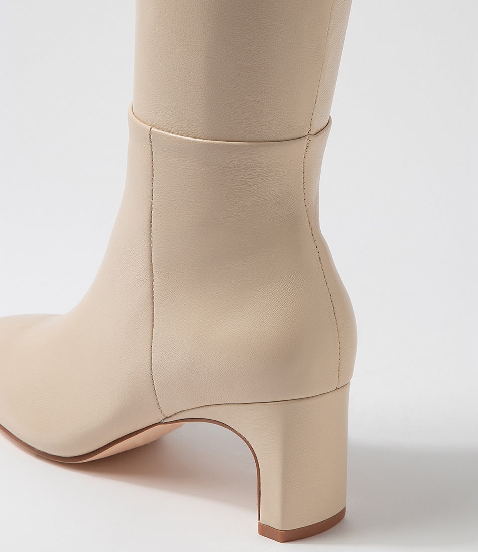 Swan Cream Leather Knee High Boots