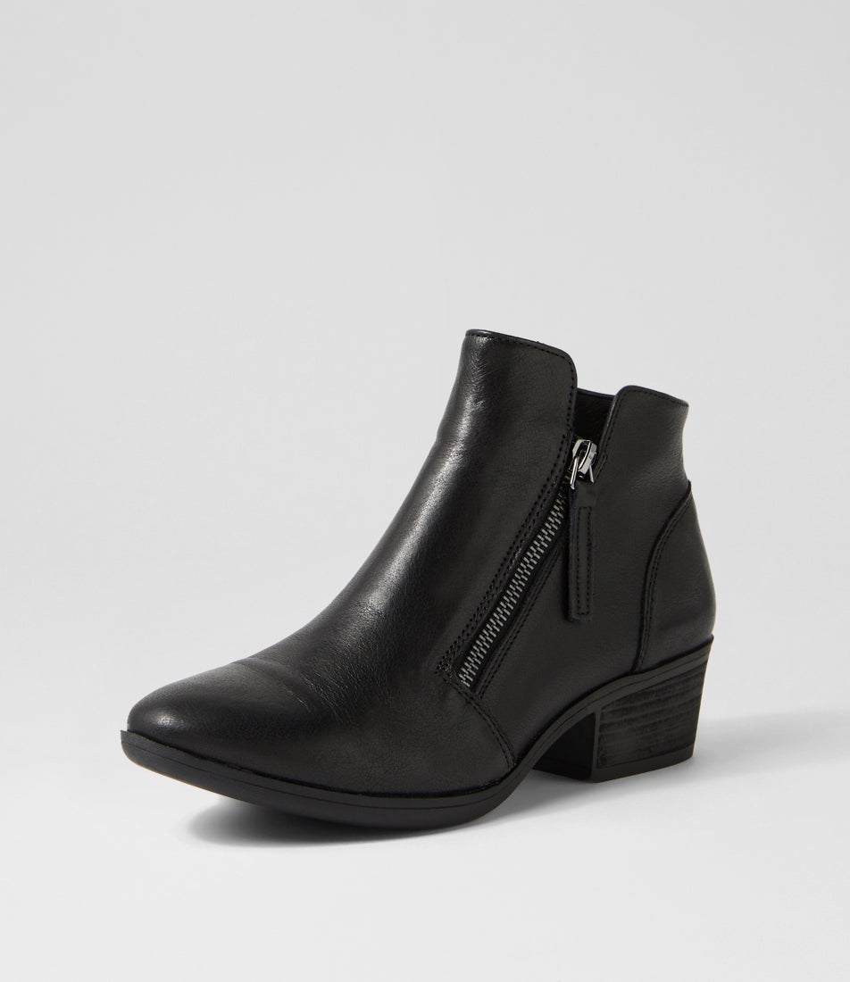 Zoner Black Leather Ankle Boots