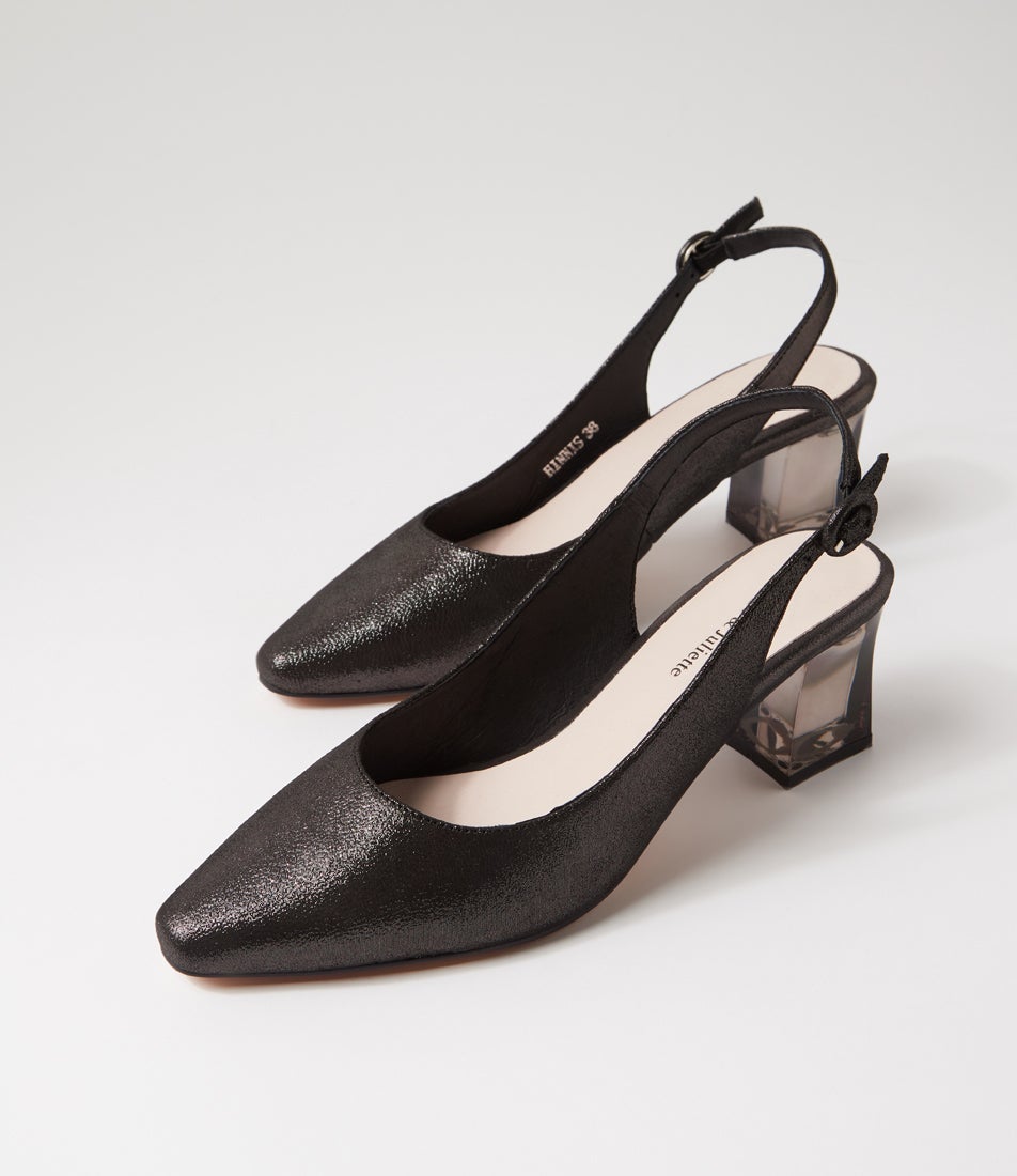 Hinnis Black Shimmer Leather Heels