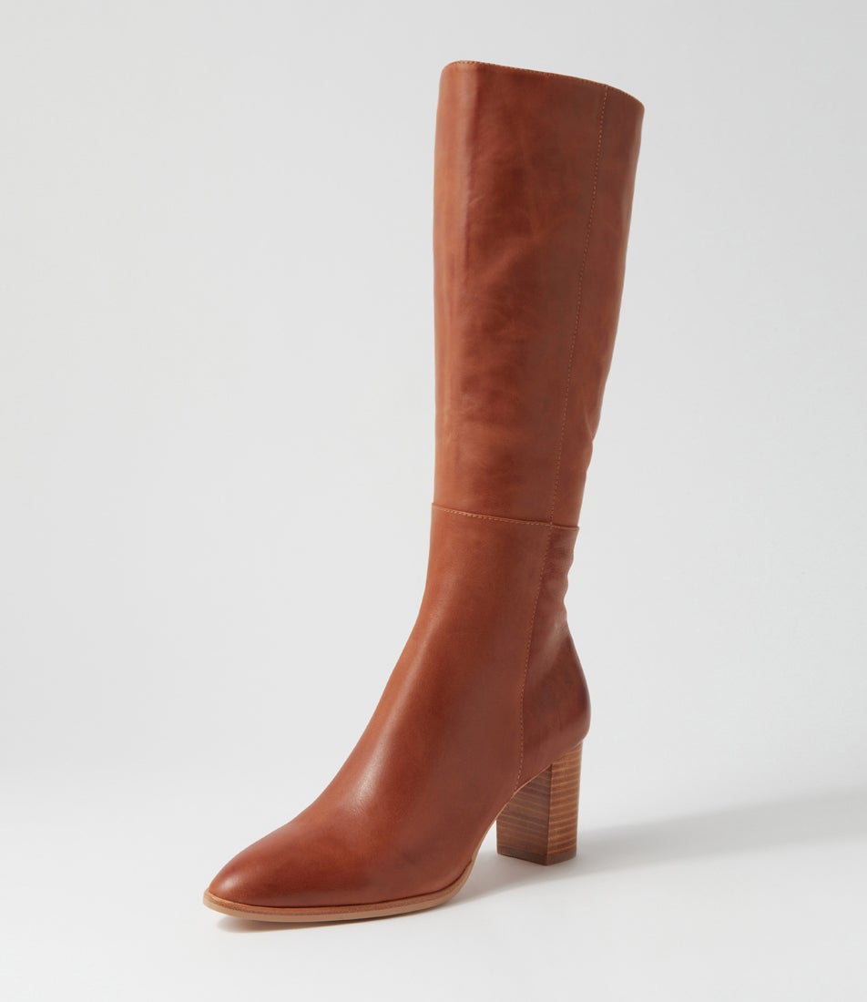 Allouta Cognac Leather Knee High Boots