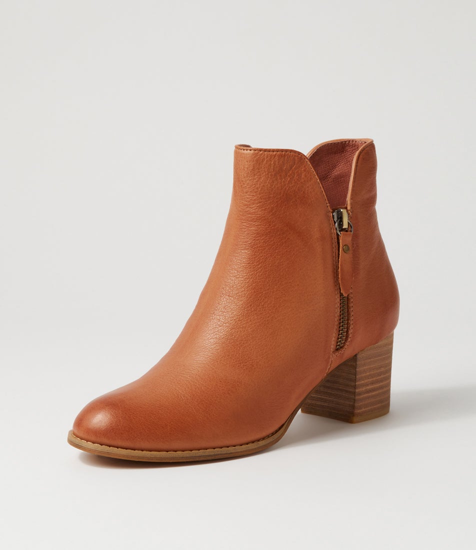 Shiannely Cognac Leather Ankle Boots